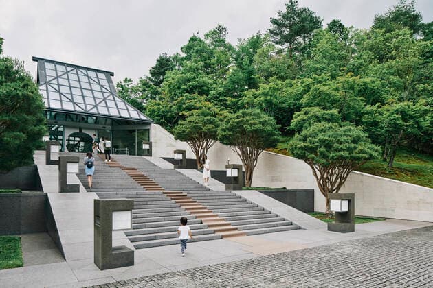 Miho Museum, in Shiga Prefecture, Japan. 80% of the museum has been created underground to preserve its natural environment. It was completed in 1997.  Copyright: xGuxShixYinx