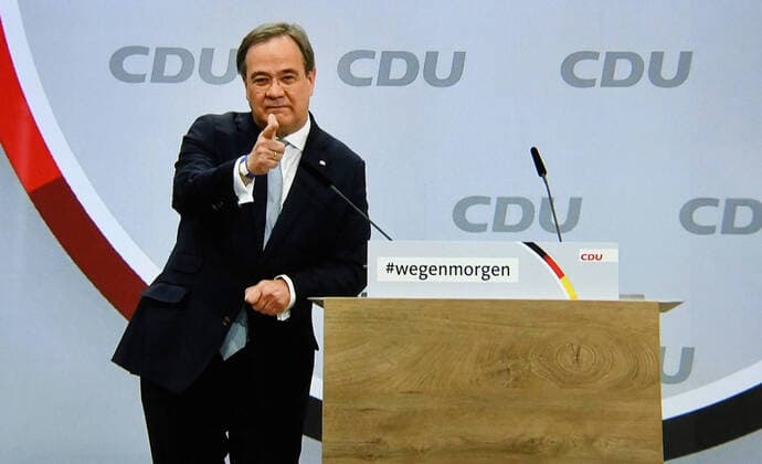 Bilder des Jahres 2021, News 01 Januar News Themen der Woche KW02 News Bilder des Tages Deutschland, Berlin , 16.01.2021 CDU-Parteitag Foto: Armin Laschet bei seiner Rede CDU-Parteitag *** Germany, Berlin , 16 01 2021 CDU Party Congress Photo Armin Laschet during his speech CDU Party Congress