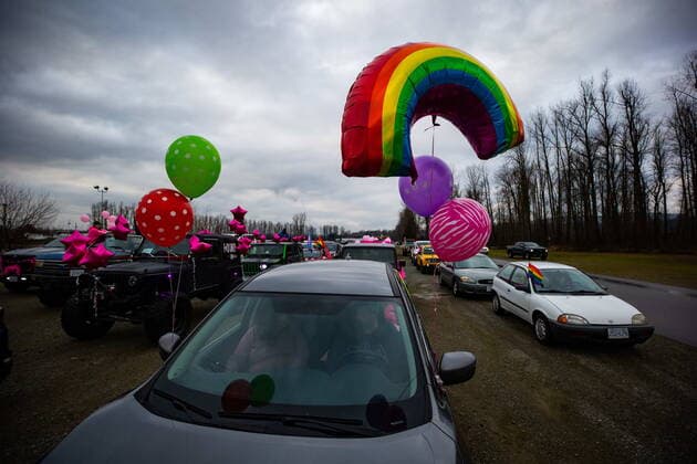 January 17, 2021, Mission, BC, Canada: Motorists wait to participate in an anti-bullying parade of more than 1,000 vehicles in support of a transgender teenager who was allegedly assaulted outside a school, in Mission, B.C., on Sunday, January 17, 2021. According to RCMP two students were arrested and charges were recommended in regards to the incident that was recorded and posted online. Mission Canada  - ZUMAc35_ 20210117_zaf_c35_042 Copyright: xDarrylxDyckx