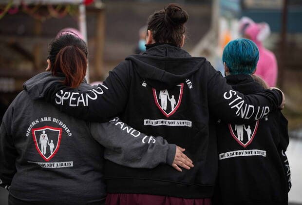 January 17, 2021, Mission, BC, Canada: A transgender teenager, right, who was allegedly assaulted outside a school stands with her mother during an anti-bullying parade of more than 1,000 vehicles in support of her, in Mission, B.C., on Sunday, January 17, 2021. According to RCMP two students were arrested and charges were recommended in regards to the incident that was recorded and posted online. Mission Canada  - ZUMAc35_ 20210117_zaf_c35_048 Copyright: xDarrylxDyckx
