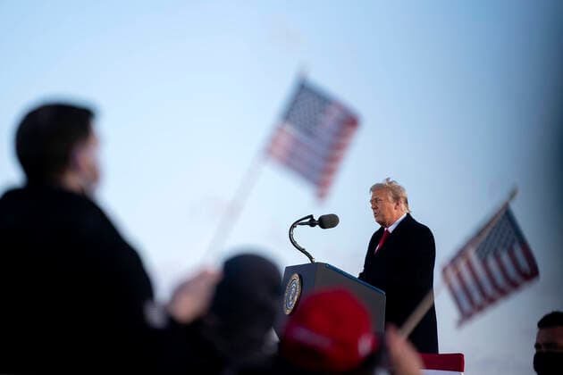 U.S. President Donald Trump speaks during a farewell ceremony at Joint Base Andrews, Maryland, U.S., on Wednesday, Jan. 20, 2021. Trump departs Washington with Americans more politically divided and more likely to be out of work than when he arrived, while awaiting trial for his second impeachment - an ignominious end to one of the most turbulent presidencies in American history. Copyright: xCNPx xMediaPunchx