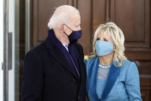 President Joe Biden and first lady Jill Biden hug as they arrive at the North Portico of the White House after the inauguration of President Joe Biden as the 46th President of the United States in Washington, DC on Wednesday, January 20, 2021. Pool  WAX20210120854 AlexxBrandon