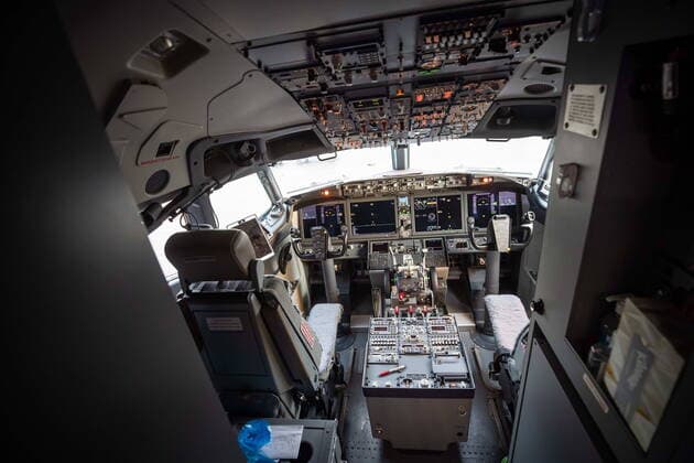 January 21, 2021, Richmond, BC, Canada: The flight deck of a WestJet Airlines Boeing 737 Max aircraft is seen after arriving at Vancouver International Airport in Richmond, B.C., on Thursday, January 21, 2021. The flight from Calgary was the first commercial Boeing 737 Max flight in Canada since the aircraft was grounded worldwide in 2019 following two deadly crashes. Transport Canada lifted its grounding order for the Max on Wednesday after approving design changes to the plane and requiring pilots to undergo additional training. Richmond Canada  - ZUMAc35_ 20210121_zaf_c35_048 Copyright: xDarrylxDyckx
