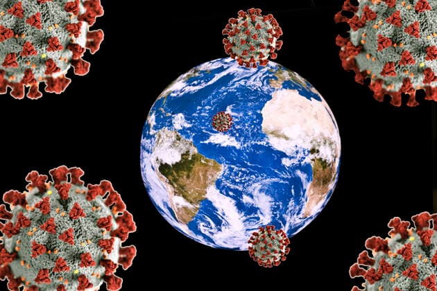 Attack on the earth with coronaviruses, photomontage, Germany BLWS636070 Copyright: xblickwinkel S.xZiesex