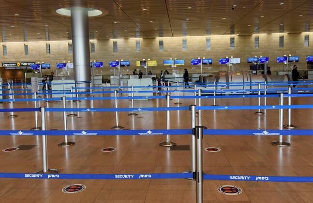 A view of an empty departure hall in Israel s Ben Gurion Airport in Lod, near Tel Aviv, on Sunday, January 24, 2021.  JER2021012417 DEBBIExHILL
