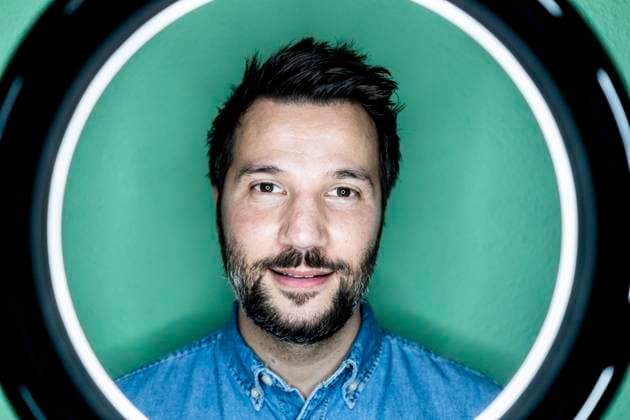 Studio portrait of smiling man model released Symbolfoto property released GIOF10508