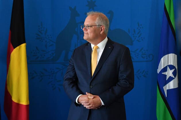 2021 AUSTRALIAN OF THE YEAR MORNING TEA, Prime Minister Scott Morrison during an Australian of the Year morning tea at Parliament House in Canberra, Monday, January 25, 2021. ( NO ARCHIVING, EDITORIAL USE ONLY, NO USE IN BOOKS WITHOUT CONSENT CANBERRA ACT AUSTRALIA  Copyright: xMICKxTSIKASx 20210125001515940086