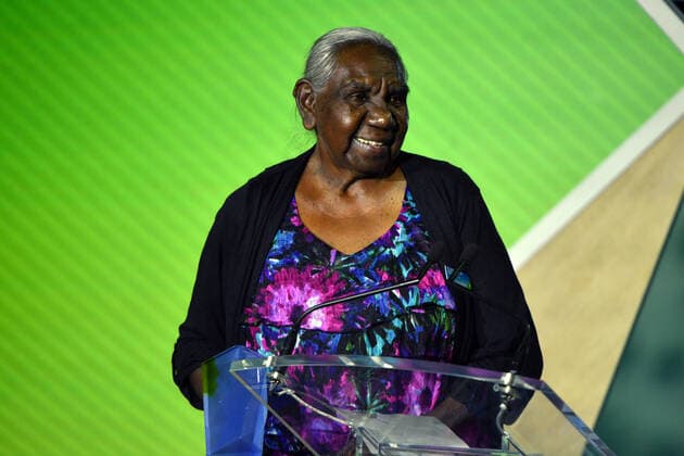 2021 AUSTRALIAN OF THE YEAR AWARDS, 2021 Senior Australian of the Year winner Dr Miriam-Rose Ungunmerr Baumann during the 2021 Australian of the Year Awards at the National Arboretum in Canberra, Monday, January 25, 2021. ( NO ARCHIVING, EDITORIAL USE ONLY, NO USE IN BOOKS WITHOUT CONSENT CANBERRA ACT AUSTRALIA  Copyright: xMICKxTSIKASx 20210125001515979415