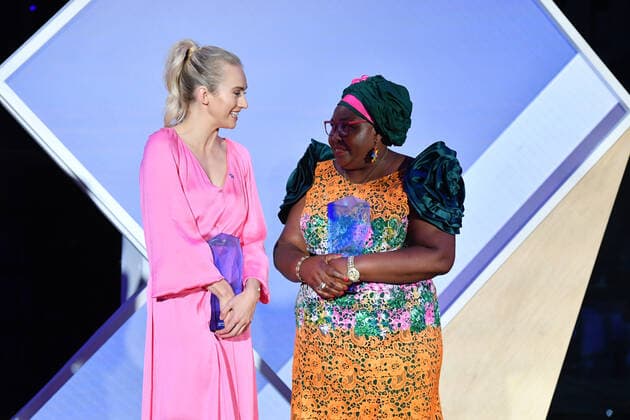 2021 AUSTRALIAN OF THE YEAR AWARDS, 2021 Young Australian of the Year winner Isobel Marshall and 2021 Local Hero winner Rosemary Kariuki during the 2021 Australian of the Year Awards at the National Arboretum in Canberra, Monday, January 25, 2021. ( NO ARCHIVING, EDITORIAL USE ONLY, NO USE IN BOOKS WITHOUT CONSENT CANBERRA ACT AUSTRALIA  Copyright: xMICKxTSIKASx 20210125001515990079