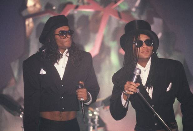 Das Pop Duo Milli Vanilli bei einem Auftritt am 04.12.1988 *** The pop duo Milli Vanilli at a performance on 04 12 1988
