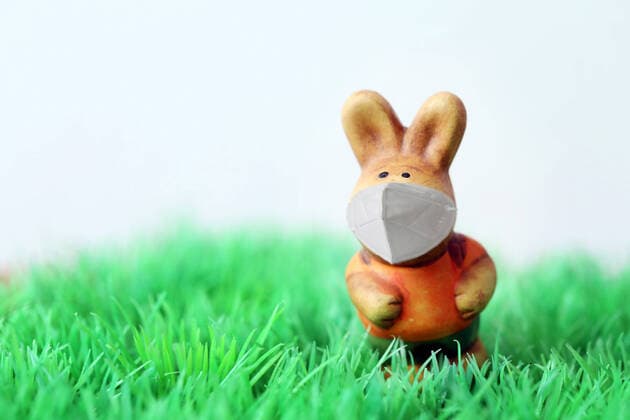 Berlin Germany ceramic Easter bunny with a FFP2 mask