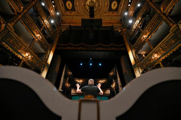 German conductor Karsten Januschke performs during the general rehearsal before the live Czech Television broadcast of the Mozart s Birthday 2021 concert at the Estates Theatre in Prague, Czech Republic, January 27, 2021. Due to the governmental restrictions, the concert will be performed without spectators. The concert will present selected highlights of Mozart’s operas Idomeneo and Le clemenza di Tito. (CTKxPhoto MichalxKamaryt) CTKPhotoP202101270740901  kmt 2