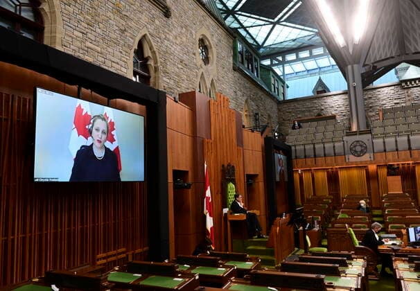 January 28, 2021, Ottawa, on, Canada: Minister of Finance Chrystia Freeland rises virtually during question period in the House of Commons on Parliament Hill in Ottawa on Thursday, Jan. 28, 2021. Ottawa Canada  - ZUMAc35_ 20210128_zaf_c35_025 Copyright: xSeanxKilpatrickx