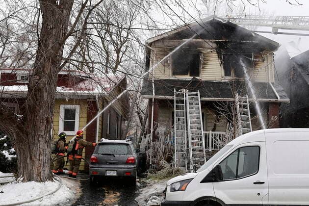 January 29, 2021, Toronto, on, Canada: Firefighters work to put out a house fire in Toronto, Friday, Jan.29, 2021. Fire ripped through an east-end Toronto home early Friday killing four people and injuring several others. Toronto Canada  - ZUMAc35_ 20210129_zaf_c35_014 Copyright: xThexCanadianxPressx