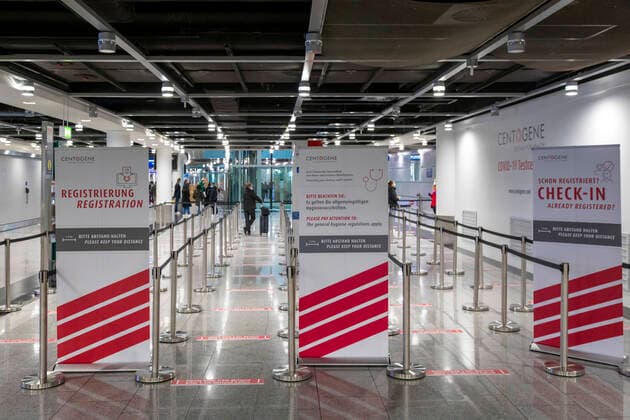 Airport International in lockdown in Corona crisis, COVID 19 test center
