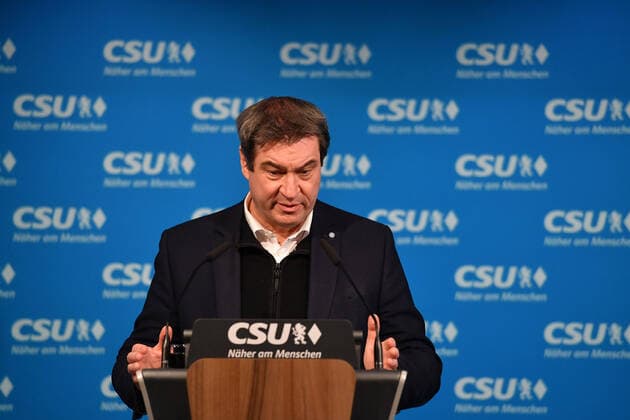 Markus SOEDER Ministerpraesident Bayern und CSU Vorsitzender ,Gesture, single image,cropped single image,half figure,half figure Press statement Markus SOEDER Ministerpraesident Bayern und CSU Vorsitzender vor CSU Vorstandssitzung 01 02 2021
