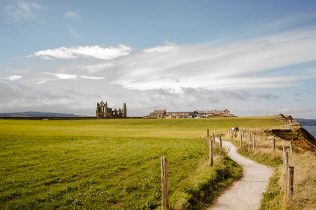 Walking path between Whitby and Robinshood Bay with Whitby Abbey Whitby, England, United Kingdom CR_ISKO210106A-263579-01