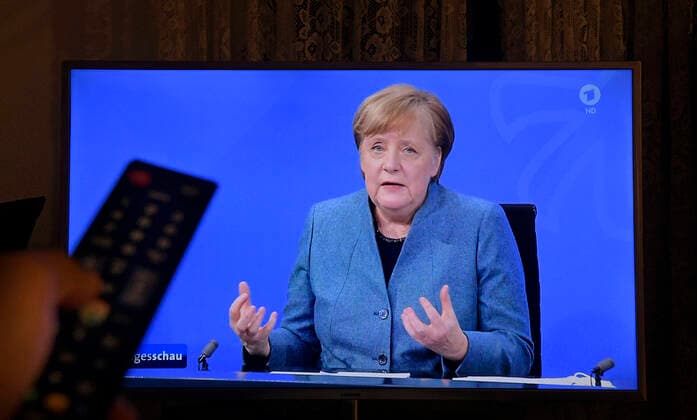 01 02 2021, Immediately after the vaccine summit Chancellor Angela Merkel CSU announces the results at a press conference which is broa