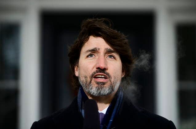 Kanada, Justin Trudeau Pressekonferenz in Ottawa February 2, 2021, Ottawa, on, Canada: Prime Minister Justin Trudeau holds a press conference at Rideau Cottage in Ottawa on Tuesday, Feb. 2, 2021., to provide an update on the COVID-19 pandemic. Ottawa Canada  - ZUMAc35_ 20210202_zaf_c35_005 Copyright: xSeanxKilpatrickx