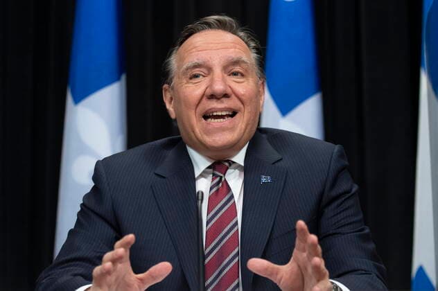 February 2, 2021, Quebec, PQ, Canada: Quebec Premier Francois Legault outlines new measures during a news conference on the COVID-19 pandemic, Tuesday, February 2, 2021 at the legislature in Quebec City. Quebec Canada  - ZUMAc35_ 20210202_zaf_c35_052 Copyright: xJacquesxBoissinotx