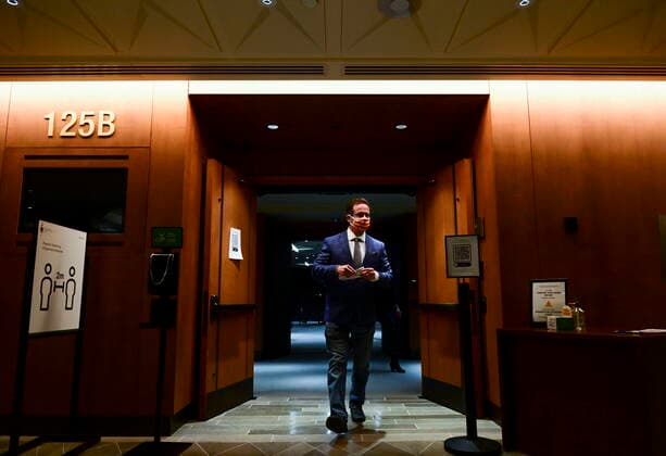 February 3, 2021, Ottawa, on, Canada: Bloc Quebecois leader Yves-Francois Blanchet leaves after holding a press conference on Parliament Hill in Ottawa on Wednesday, Feb. 3, 2021. Ottawa Canada  - ZUMAc35_ 20210203_zaf_c35_003 Copyright: xSeanxKilpatrickx