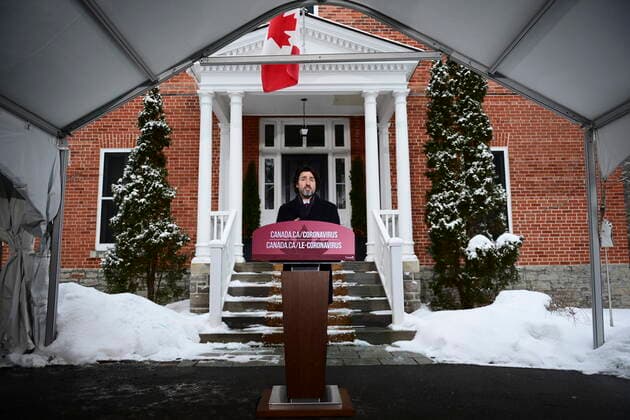 February 5, 2021, Ottawa, on, Canada: Prime Minister Justin Trudeau holds a news conference at Rideau Cottage in Ottawa on Friday, Feb. 5, 2021. Ottawa Canada  - ZUMAc35_ 20210205_zaf_c35_023 Copyright: xSeanxKilpatrickx