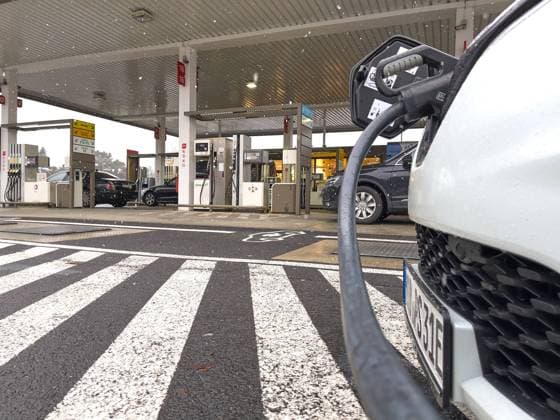 E-car Renault ZOE at a power station on a Total petrol station in Berlin, Germany, February 5, 2021.