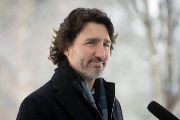 February 9, 2021, Ottawa, on, Canada: Prime Minister Justin Trudeau listens to a reporters question outside Rideau Cottage Ottawa, Tuesday, February 9, 2021. Ottawa Canada  - ZUMAc35_ 20210209_zaf_c35_008 Copyright: xAdrianxWyldx