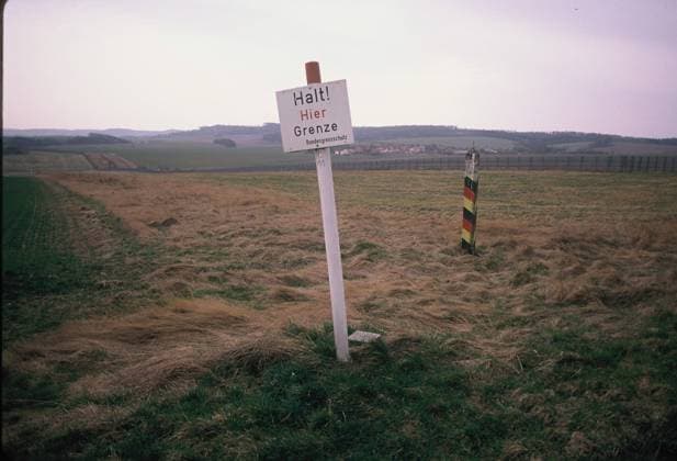 German German border sign stop here border green border between the GDR and the FRG
