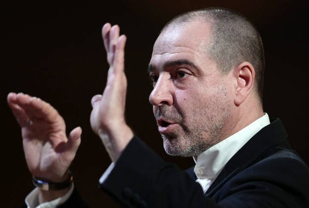 MOSCOW, RUSSIA - FEBRUARY 12, 2021: Italian conductor Claudio Vandelli performs in a gala concert held at the Moscow State Tchaikovsky Conservatory to close the Winter International Arts Festival. Gavriil Grigorov TASS  TS0F6A7E