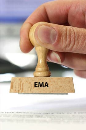 Stamp, wooden stamp, inscription EMA, European Medicines Agency, regulatory authority for medicines, vaccines, European Medicines Agency, McPKST McPKST