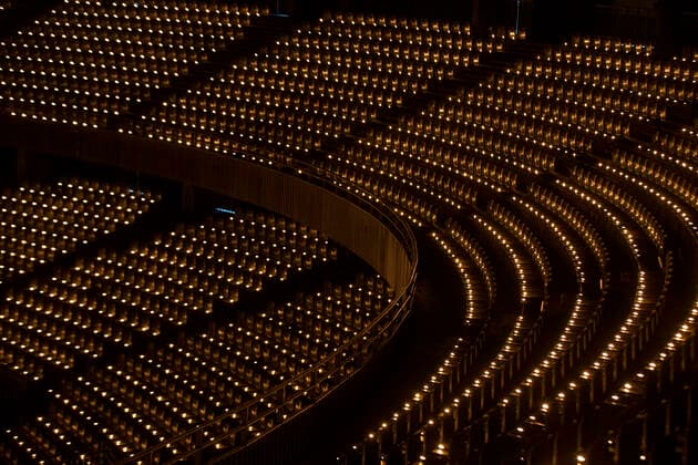 Illustration picture shows the Lighs for Life solidarity campaign of Sportpaleis Group in favor of LIVE2020, the live music sector, Sunday 14 February 2021, in Antwerp.  NICOLASxMAETERLINCK 2644806