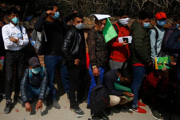February 17, 2021, Kathmandu, Nepal: People wait in queue for countless hours for an interview to work in gulf countries in a free visa in Kathmandu, Nepal on Wednesday, February 16, 2021. Kathmandu Nepal - ZUMAg200 20210217_zap_g200_004 Copyright: xSkandaxGautamx