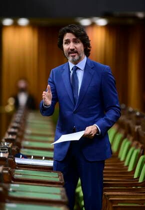 February 17, 2021, Ottawa, on, Canada: Prime Minister Justin Trudeau rises during question period in the House of Commons on Parliament Hill in Ottawa on Wednesday, Feb. 17, 2021. Ottawa Canada  - ZUMAc35_ 20210217_zaf_c35_055 Copyright: xSeanxKilpatrickx