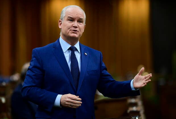 February 17, 2021, Ottawa, on, Canada: Conservative Leader Erin O Toole rises during question period in the House of Commons on Parliament Hill in Ottawa on Wednesday, Feb. 17, 2021. Ottawa Canada  - ZUMAc35_ 20210217_zaf_c35_056 Copyright: xSeanxKilpatrickx