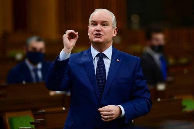 February 17, 2021, Ottawa, on, Canada: Conservative Leader Erin O Toole rises during question period in the House of Commons on Parliament Hill in Ottawa on Wednesday, Feb. 17, 2021. Ottawa Canada  - ZUMAc35_ 20210217_zaf_c35_064 Copyright: xSeanxKilpatrickx