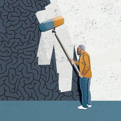 Creative Highlights Symbolbilder Mann übermalt Gehirn mit Pille *** Man paints over brain with pill  Copyright: xEvaxBeex 12270087