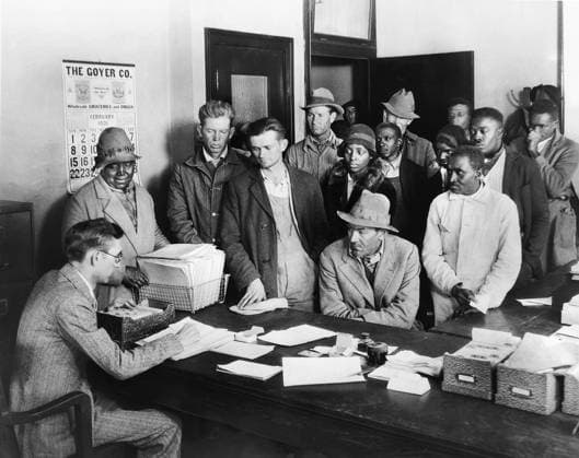 Typical Scene in more than 750 counties in 20 drought-stricken States, where Volunteer American Red Cross Chapter Workers process Food Orders for Drought Victims, Lewis Wickes Hine, American National Red Cross Collection, February 1931  Copyright: xCircaxImagesx ghi-circa09166