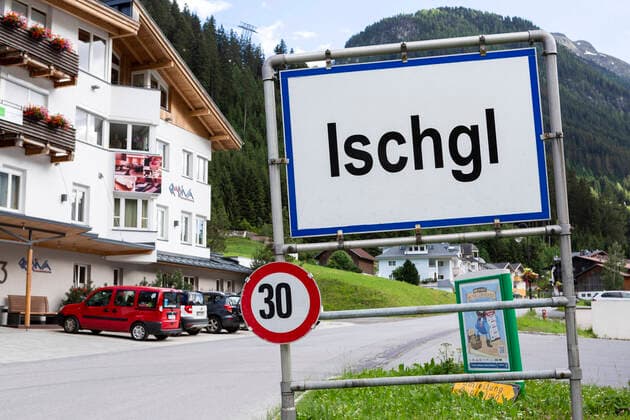 Place name sign, beginning of Ischgl, Tyrol, Austria 1065523157