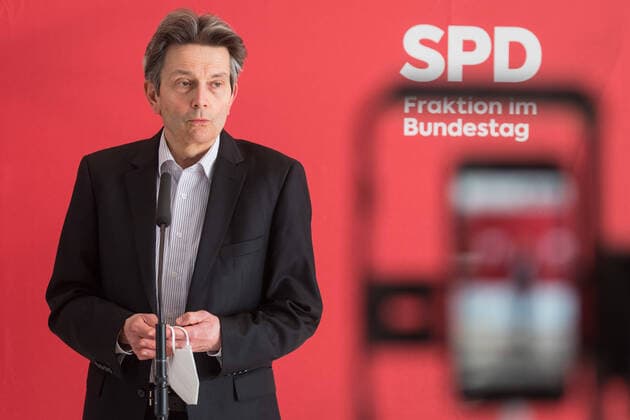 Berlin, Rolf Mützenich gives press conference in the Bundestag Rolf Mützenich Chair of the SPD parliamentary group during the press conference of the Spd parliamentary group in the German Bundestag on 23 02 2021 Berlin Bundestag Berlin Germany