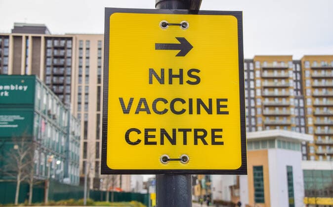 January 21, 2021, London, United Kingdom: NHS Covid-19 Vaccine Centre sign in Wembley, London..Over 17 million people have received their first dose of the covid-19 vaccine in the UK. London United Kingdom - ZUMAs197 20210121_zaa_s197_277 Copyright: xVukxValcicx