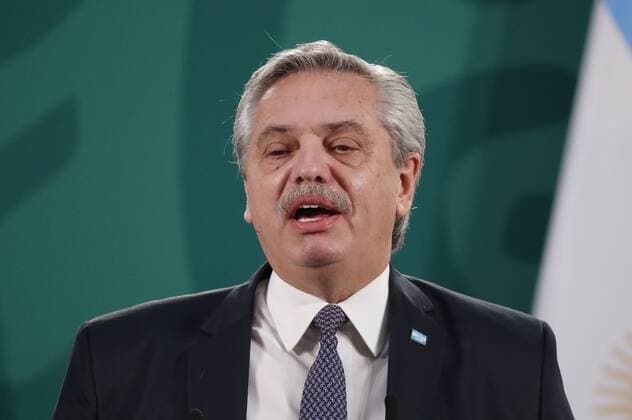 Argentine President Alberto Fernandez participates in a morning press conference with his Mexican counterpart Andres Manuel Lopez Obrador (out of frame), at the National Palace of Mexico City, Mexico, 23 February 2021. Fernandez insisted on Tuesday thatMexico and Argentina should join forces and their potential in Latin America to create an axis that unites the entire continent . Alberto Fernandez: Mexico and Argentina must create an axis that unites the continent !ACHTUNG: NUR REDAKTIONELLE NUTZUNG!  Copyright: xJosexMendezx MEX5554 20210223-637496916835879835