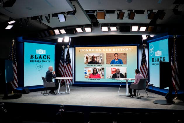 News Bilder des Tages February 23, 2021, Washington, District of Columbia, USA: United States President Joe Biden and Susan Rice, Director, United States Domestic Policy Council, participate in a virtual roundtable with Black essential workers, in the South Court Auditorium of the New Executive Building adjacent to the White House in Washington, D.C., on Tuesday, February 23, 2021 Washington USA - ZUMAs152 20210223_zaa_s152_372 Copyright: xPetexMarovichx