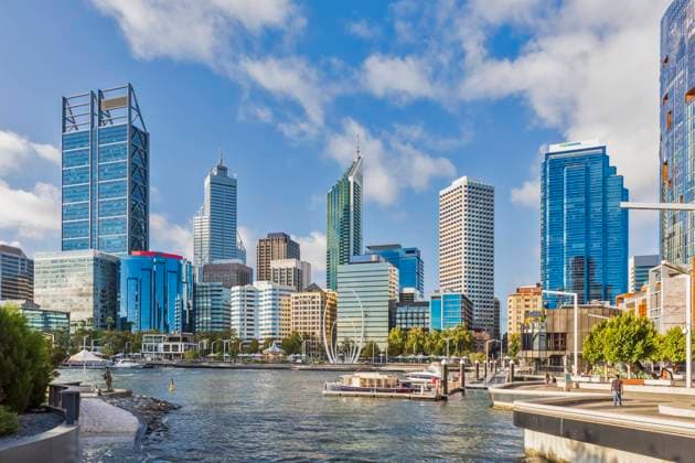 Australia, Oceania, Western Australia, Swan River, Perth, River and skyscrapers FOF11964
