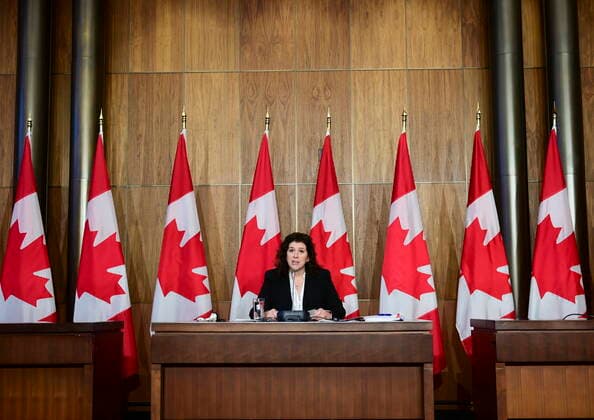 February 25, 2021, Ottawa, on, Canada: Auditor General Karen Hogan holds a press conference after releasing a report in Ottawa on Thursday, Feb. 25, 2021. Ottawa Canada  - ZUMAc35_ 20210225_zaf_c35_047 Copyright: xSeanxKilpatrickx