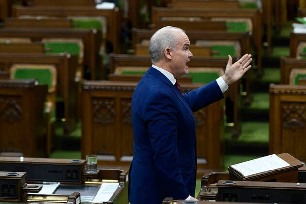 February 25, 2021, Ottawa, on, Canada: Conservative Leader Erin O Toole rises during Question Period in the House of Commons on Parliament Hill in Ottawa on Thursday, Feb. 25, 2021. Ottawa Canada  - ZUMAc35_ 20210225_zaf_c35_062 Copyright: xJustinxTangx