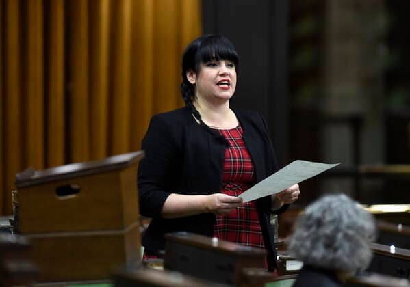 February 25, 2021, Ottawa, on, Canada: Bloc Quebecois MP Marilene Gill rises during Question Period in the House of Commons on Parliament Hill in Ottawa on Thursday, Feb. 25, 2021. Ottawa Canada  - ZUMAc35_ 20210225_zaf_c35_071 Copyright: xJustinxTangx