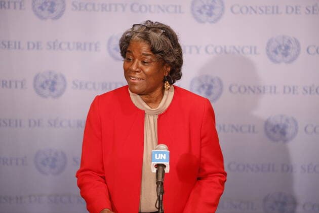 Bilder des Jahres 2021, News 02 Februar News Themen der Woche KW08 News Bilder des Tages (210225) -- UNITED NATIONS, Feb. 25, 2021 -- Linda Thomas-Greenfield, the new U.S. ambassador to the United Nations, speaks to journalists at the UN headquarters in New York, on Feb. 25, 2021. Linda Thomas-Greenfield on Thursday said that diplomacy is about managing points of differentiation while making her debut at the world body. ) UN-NEW U.S. AMBASSADOR-PRESS CONFERENCE XiexE 