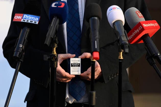 Zdenek Benes, director of the Thomayer University Hospital attends a press conference on received bamlanivimab anti-COVID drug supply, on February 26, 2021, in Prague, Czech Republic. (CTKxPhoto OndrejxDeml) CTKPhotoP202102260338001  dml 003