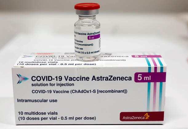 Impfzentrum Schoenefeld Schoenefeld, DEU, 26 02 2021 Vaccine ampoules and packs containing Covid19 vaccine Astra Zenica Schoenefeld Brandenburg Germany